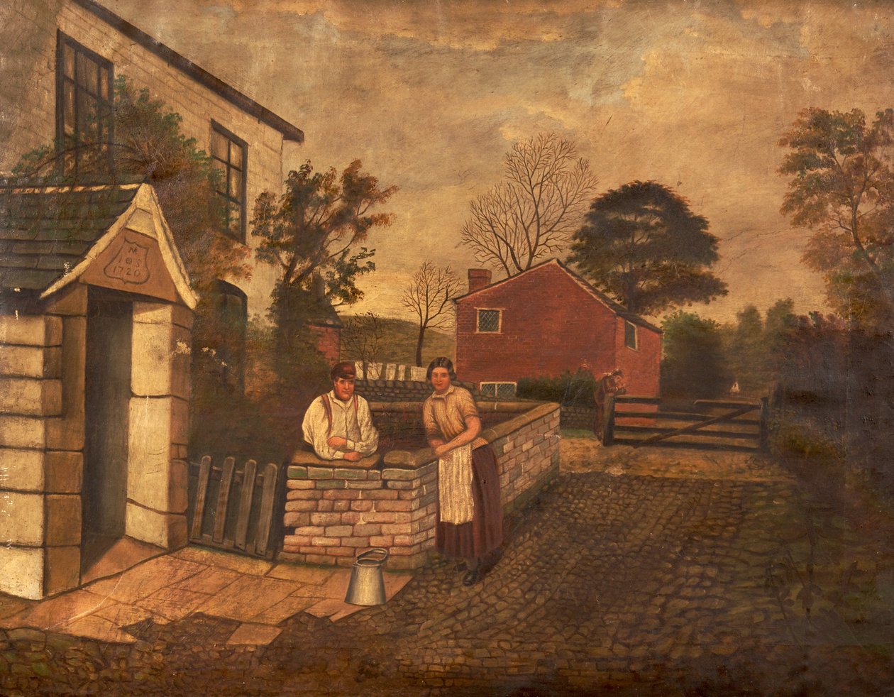 Bez názvu (tři postavy mimo chalupu z roku 1720), kolem 1830-70 od English School