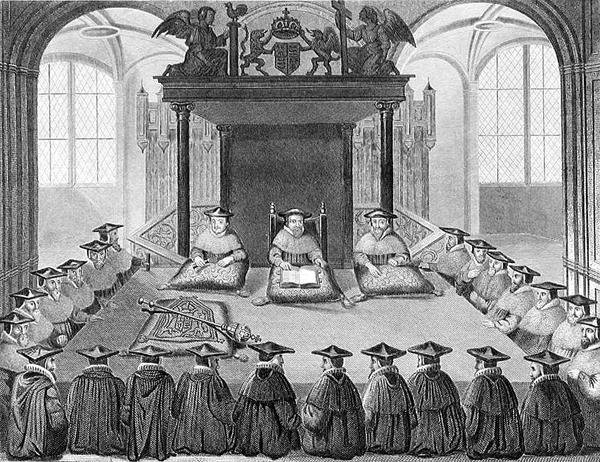 Horní sněmovna shromáždění, provincie Canterbury, z „World Religion“, vydané A. Fullarton & Co. (rytina) od English School