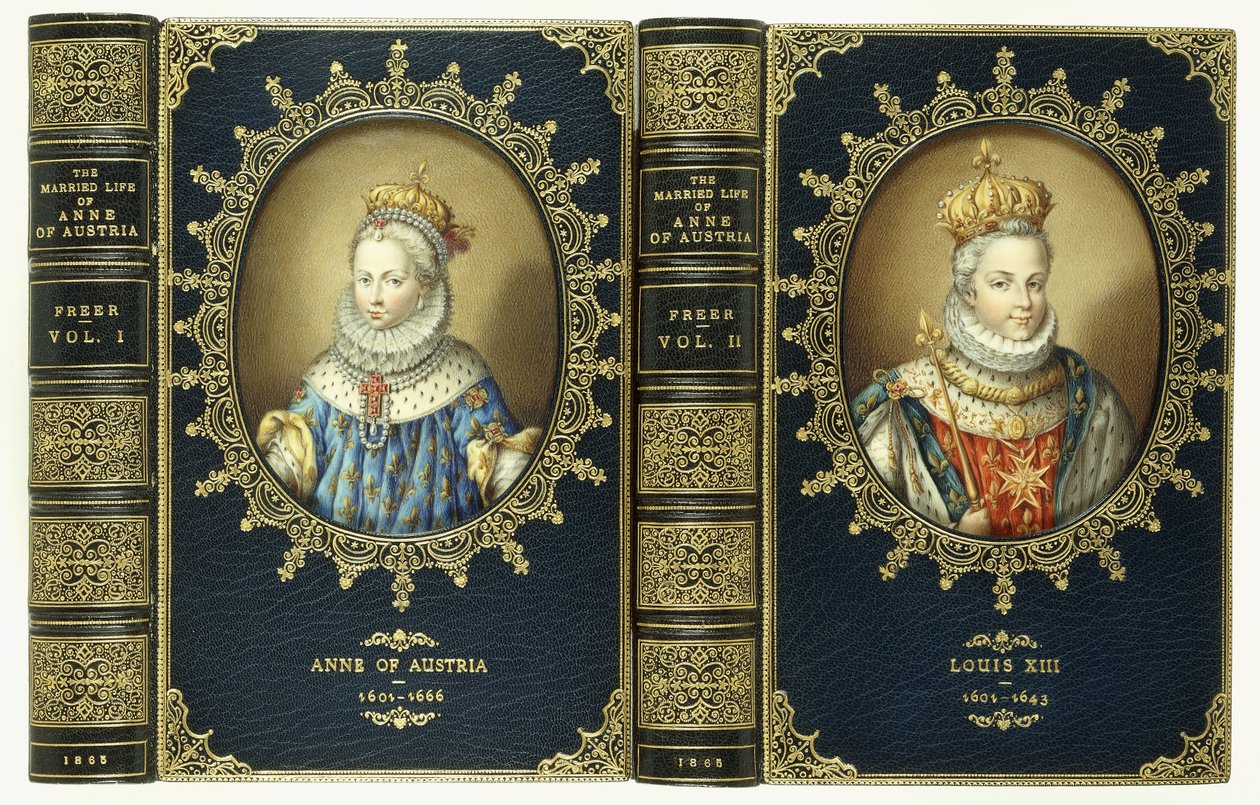 Sada horní obálky se dvěma oválnými portréty Anny Rakouské a Ludvíka XIII., 1865 od English School