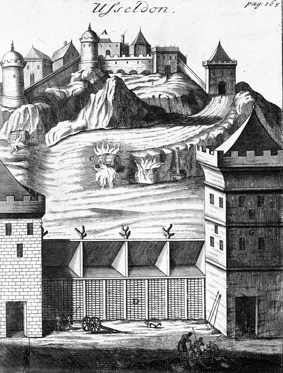 Usseldon, ilustrace k "Komentářům Julia Caesara o jeho válkách v Galii a občanské válce s Pompeiem", které do angličtiny přeložil Martin Bladen, vydáno 1706. od English School