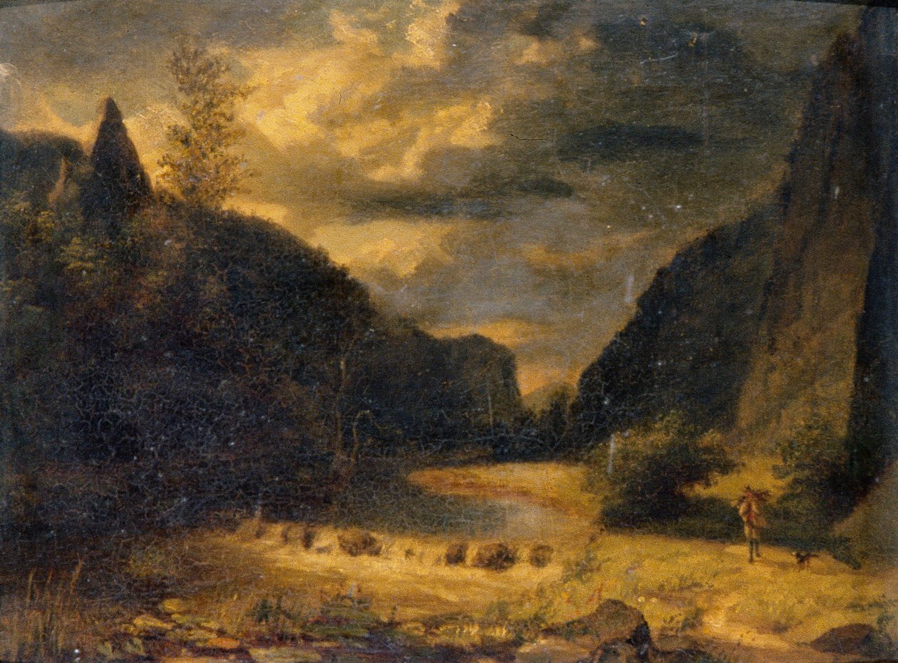 Údolní krajina, asi 1850 (olej na desce) od English School