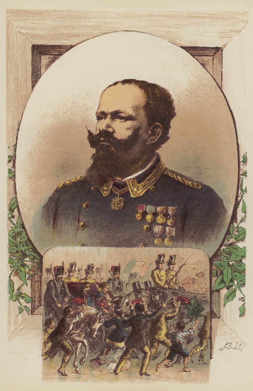Viktor Emanuel, Garibaldi a král v Neapoli (barevná litografie) od English School