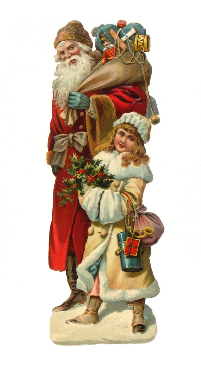 Viktoriánský papírový reliéf Santa Clause s dárky, cca 1880 od English School