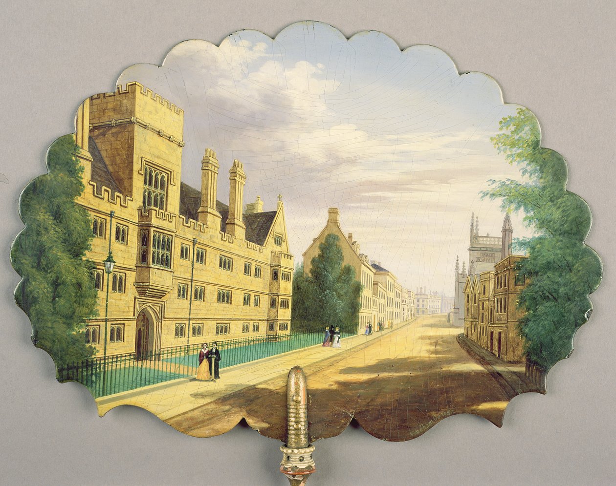 Viktoriánské plátno se scénou Wadham College v Oxfordu s Bodleian Library a Hertford College v pozadí (papiermache) od English School