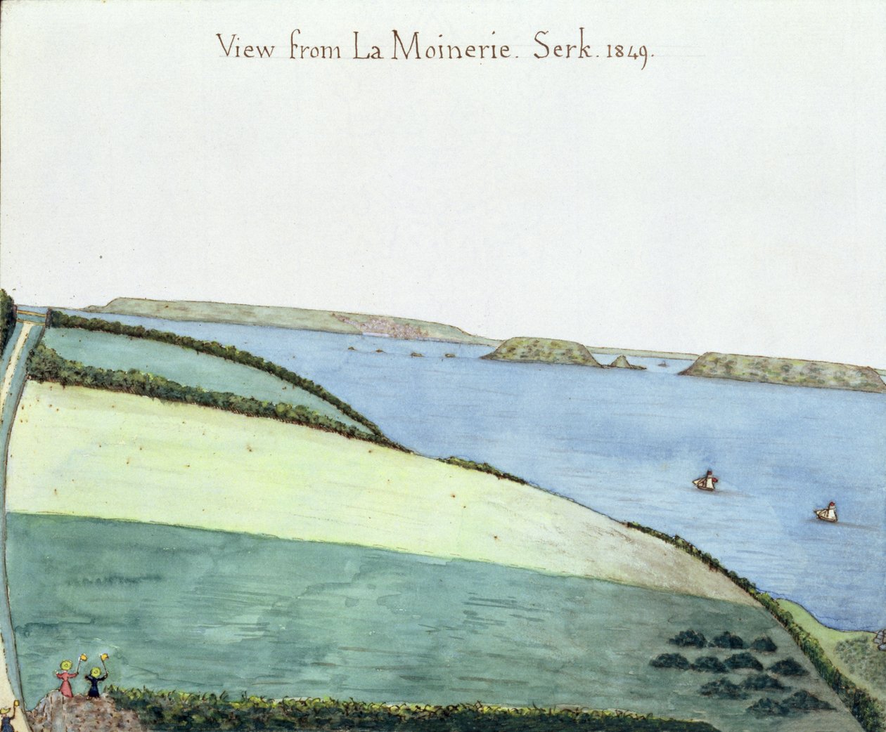 Pohled z la Moinerie, Serk, 1849 (wc na papíře) od English School