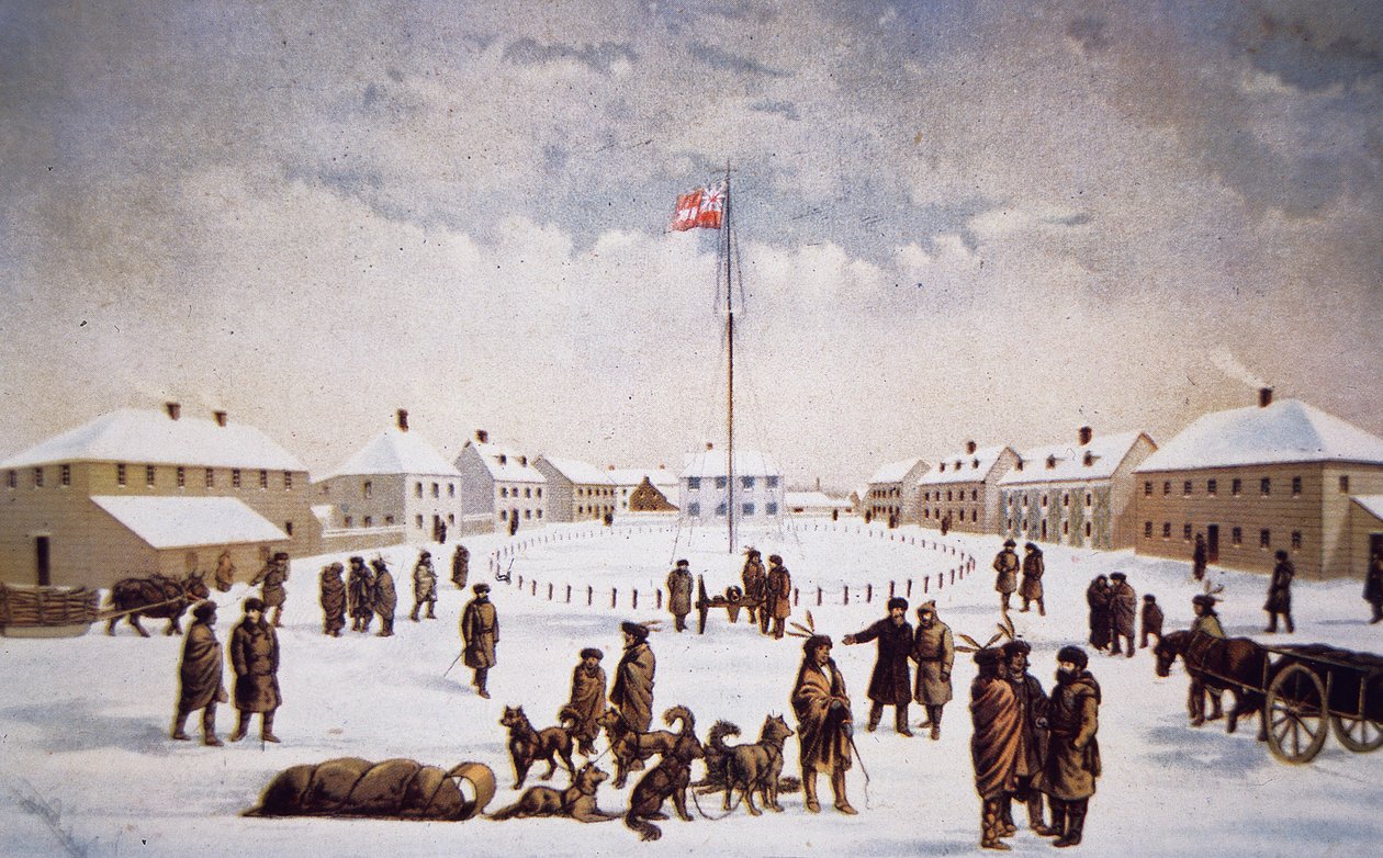 Pohled na Fort Garry (barevné lito) od English School