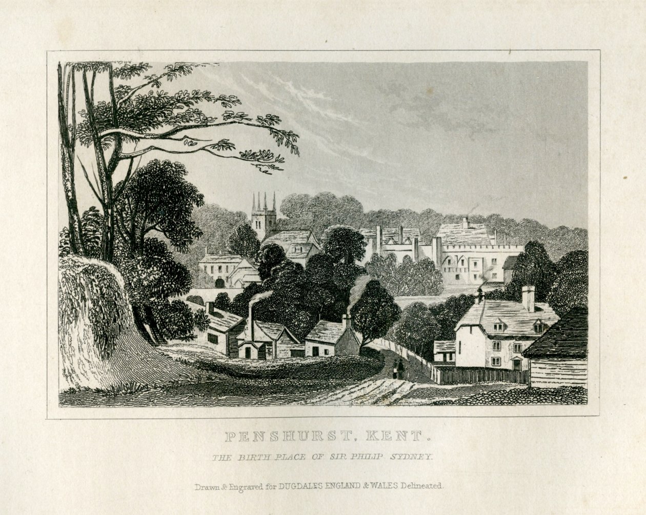 Pohled na Penshurst, Kent, kolem roku 1840 od English School