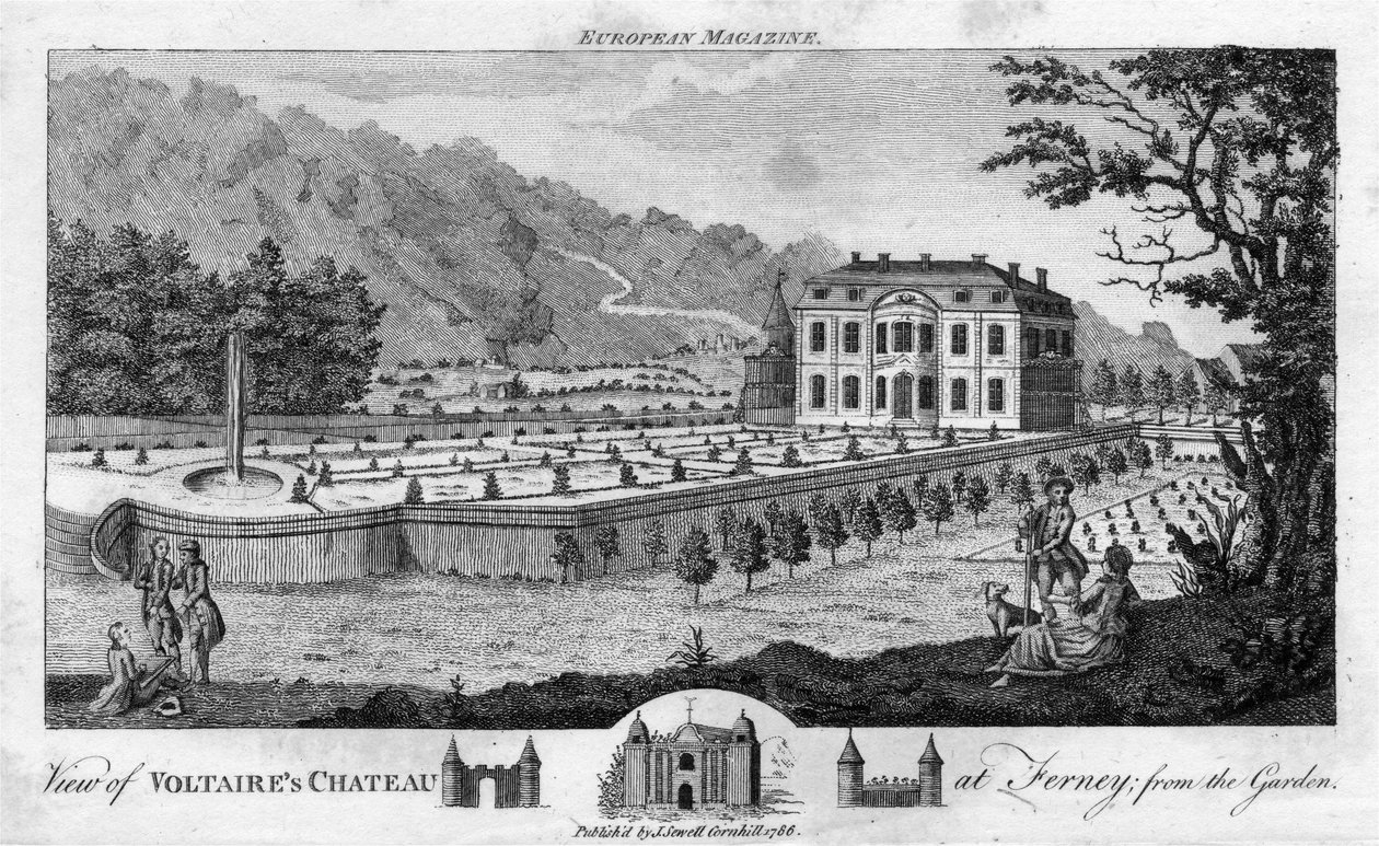 Pohled na Voltairův zámek ve Ferney, ze zahrady, hospoda. 1786. od English School