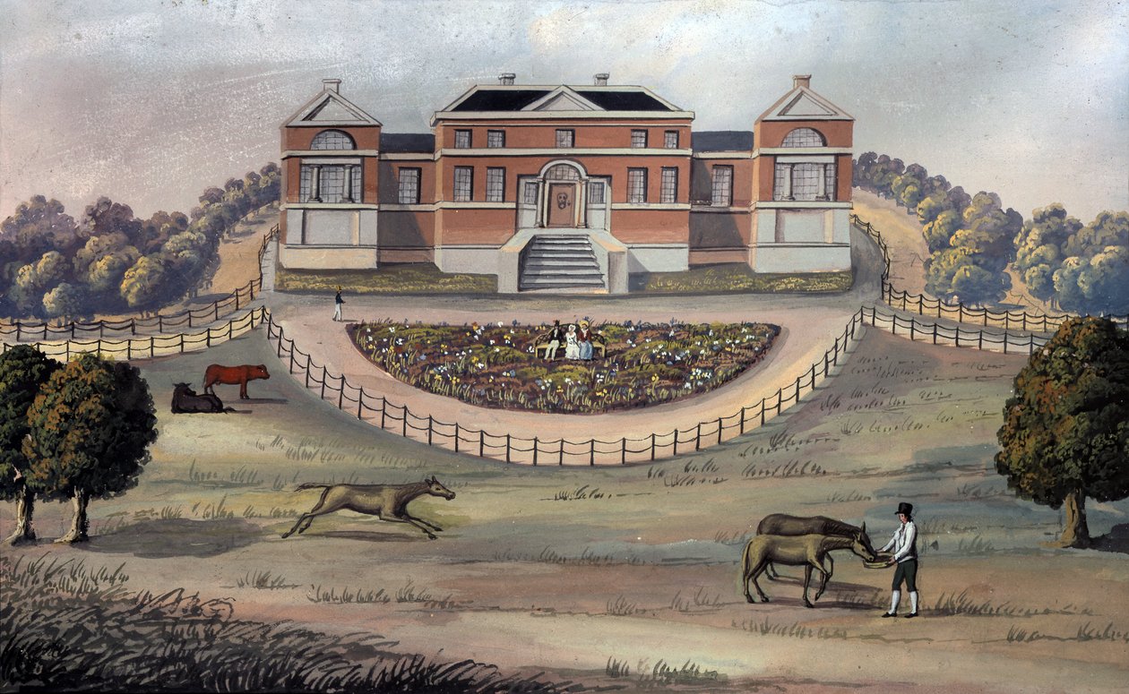 Pohled na venkovský dům v parku, c.1825 (kvaš na papíře) od English School