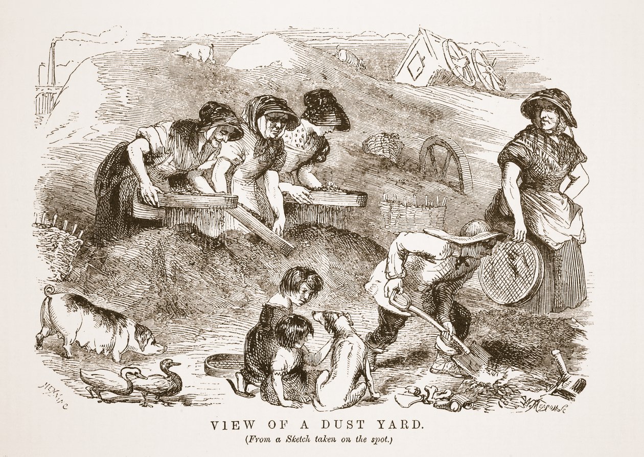 Pohled na Dust Yard, ilustrace z London Labor and London Poor od Henry Mayhew, hospoda. 1862 od English School
