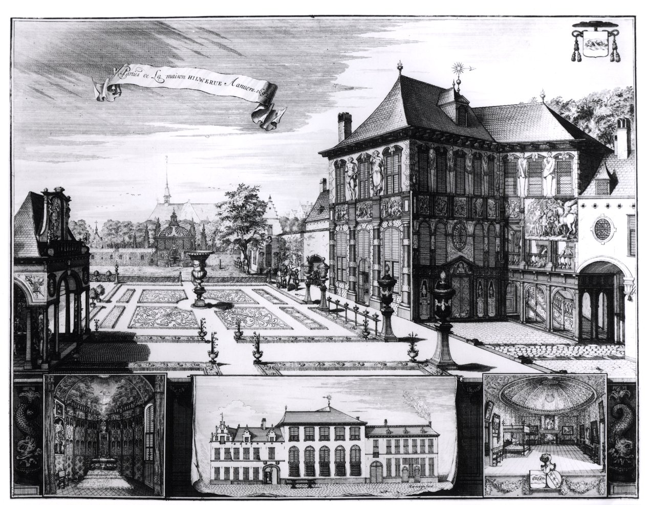 Pohled na dům Hilwerue Petera Paula Rubense (1577-1640) 1692 (rytina) (čb fotografie) od English School