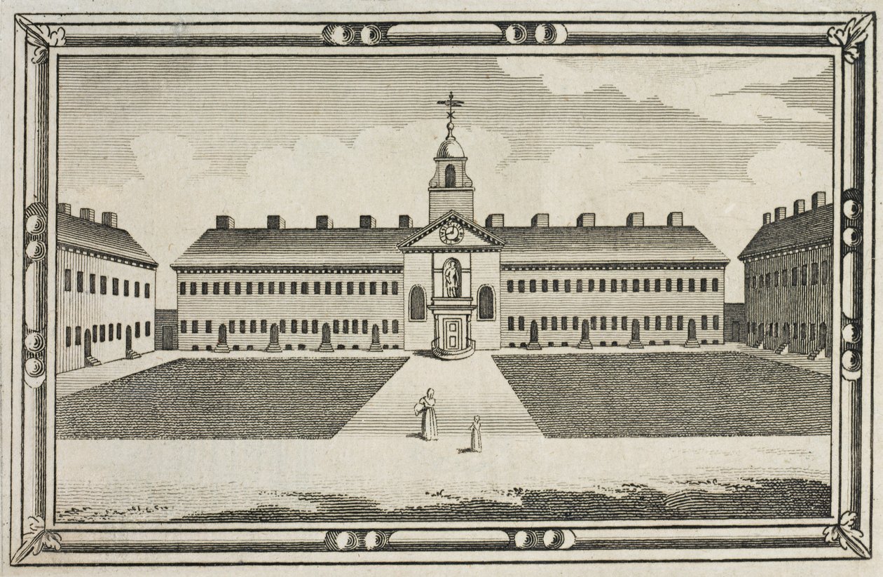 Pohled na Almshouses společnosti Ironmongers, Kingsland Road, Hackney, kolem roku 1820 od English School