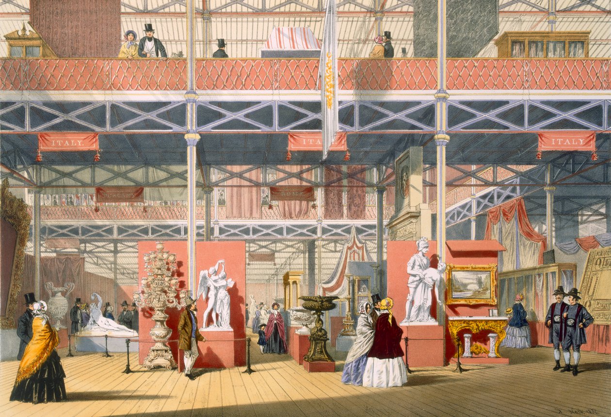 Pohled na italskou část Velké výstavy z roku 1851, z Dickinsonových komplexních obrázků od English School