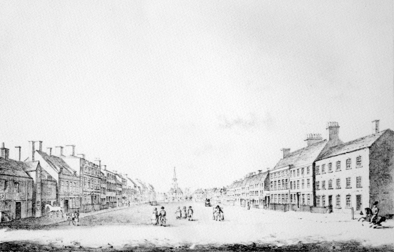 Pohled na hlavní ulici Stockton v hrabství Durham, 1796 od English School