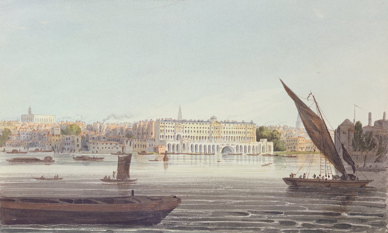 Pohled na řeku New Somerset House, z Bankside, 1796 od English School
