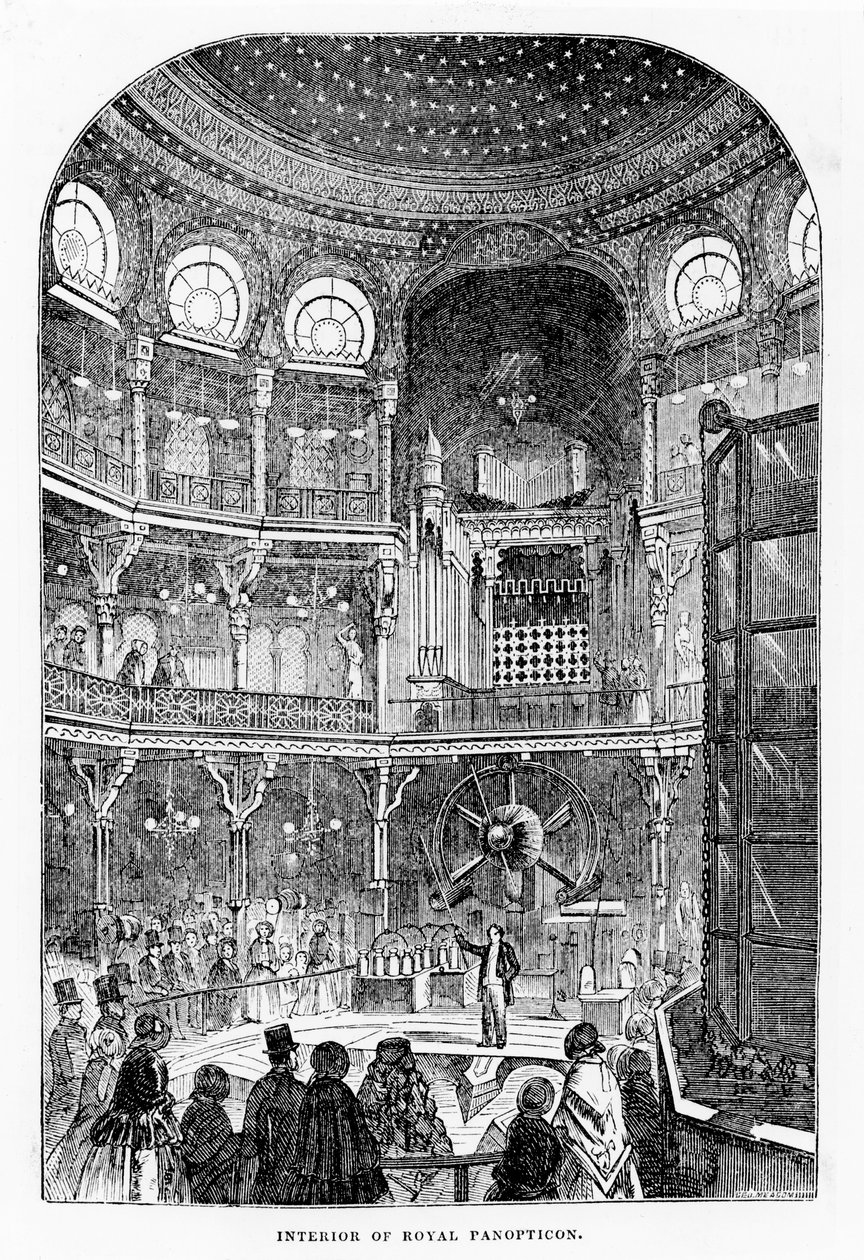 Pohled na Královské panoptikum vědy a umění, kolem roku 1855 (litografie) od English School