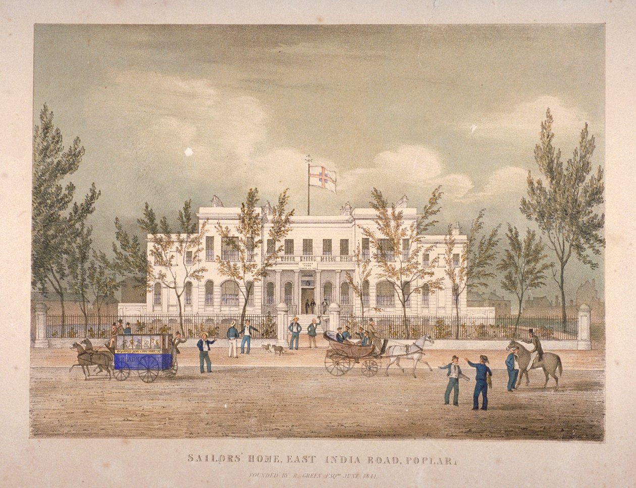 Pohled na Sailors Home na East India Dock Road, Poplar, Londýn, 1841 od English School
