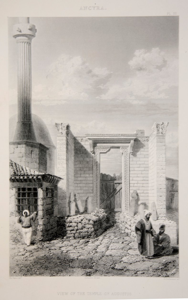 Pohled na Augustův chrám, hospoda. 1863 litografie. od English School