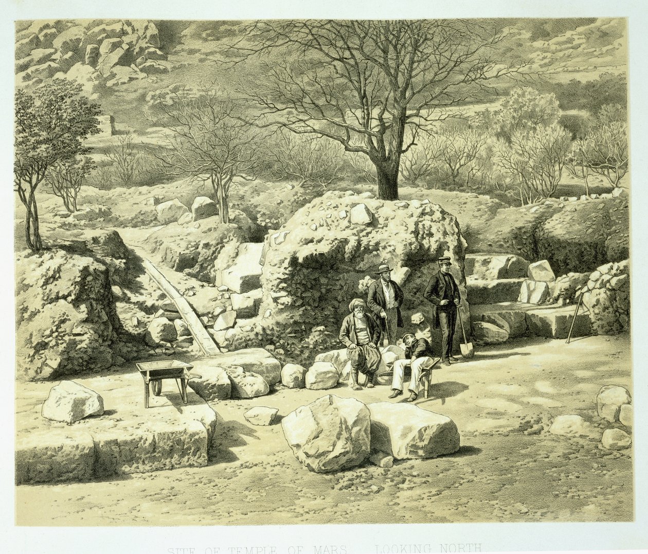 Pohled na chrám Mars, z Historie objevů v Halikarnassu, Cnidu a Branchidae, od Charlese Thomase Newtona (1816-94), publikováno 1862 od English School