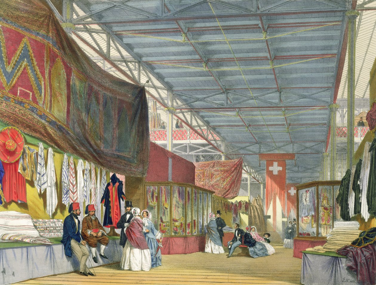 Pohled na tuniský stánek na Velké výstavě v roce 1851 z Dickinsonových komplexních obrázků od English School