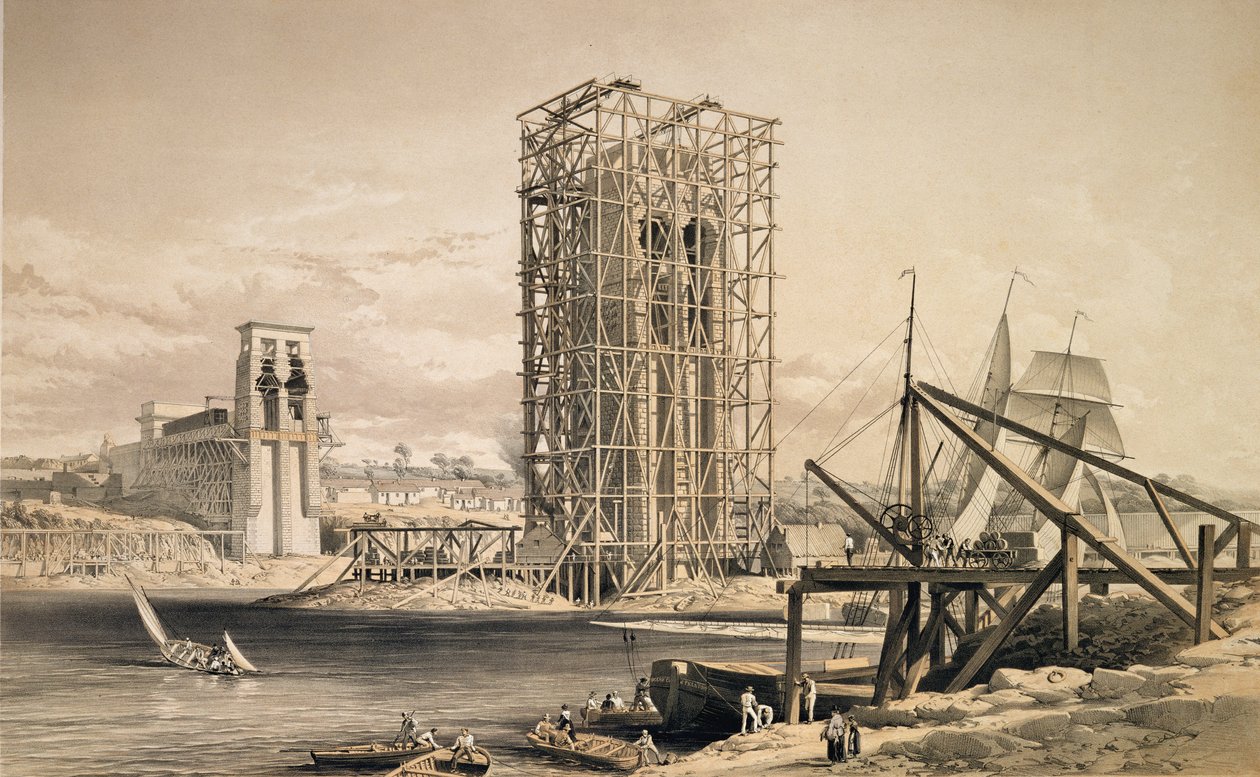 Pohled na stavbu Britannia Tubular Bridge od English School
