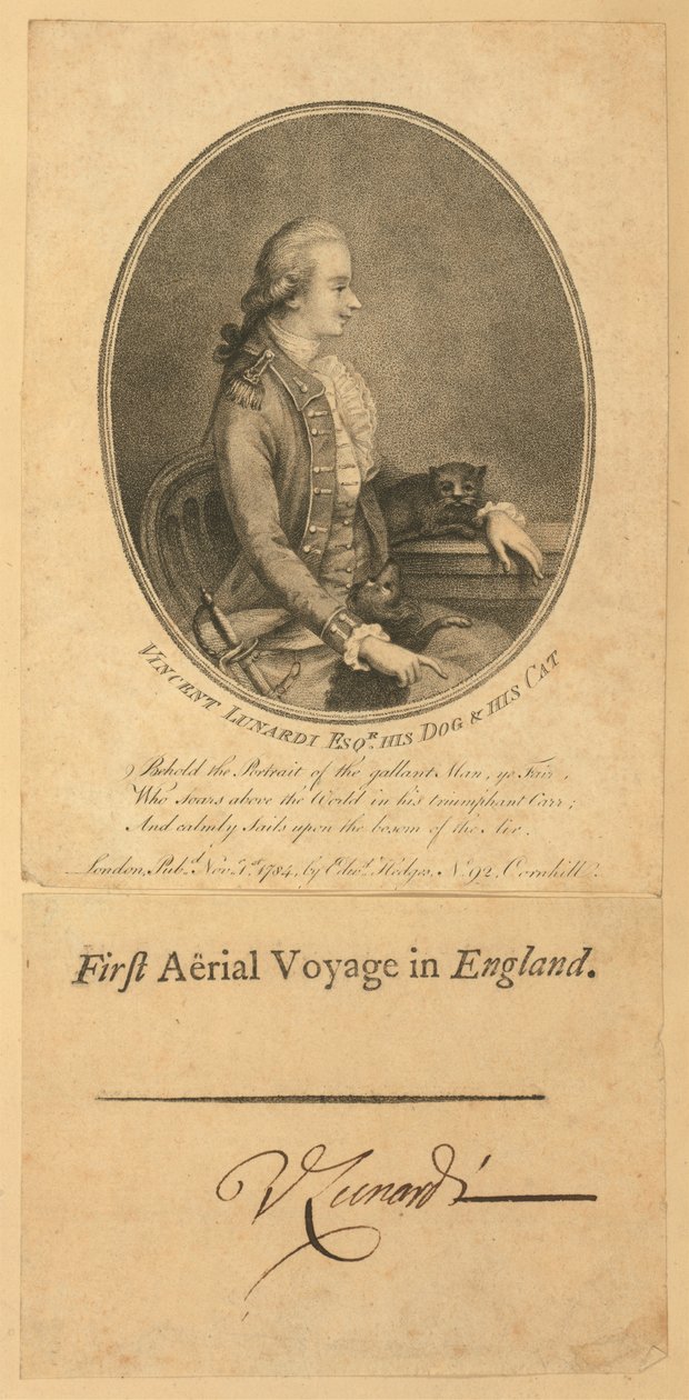 Vincent Lunardi, 1784 (tehovaná rytina) od English School
