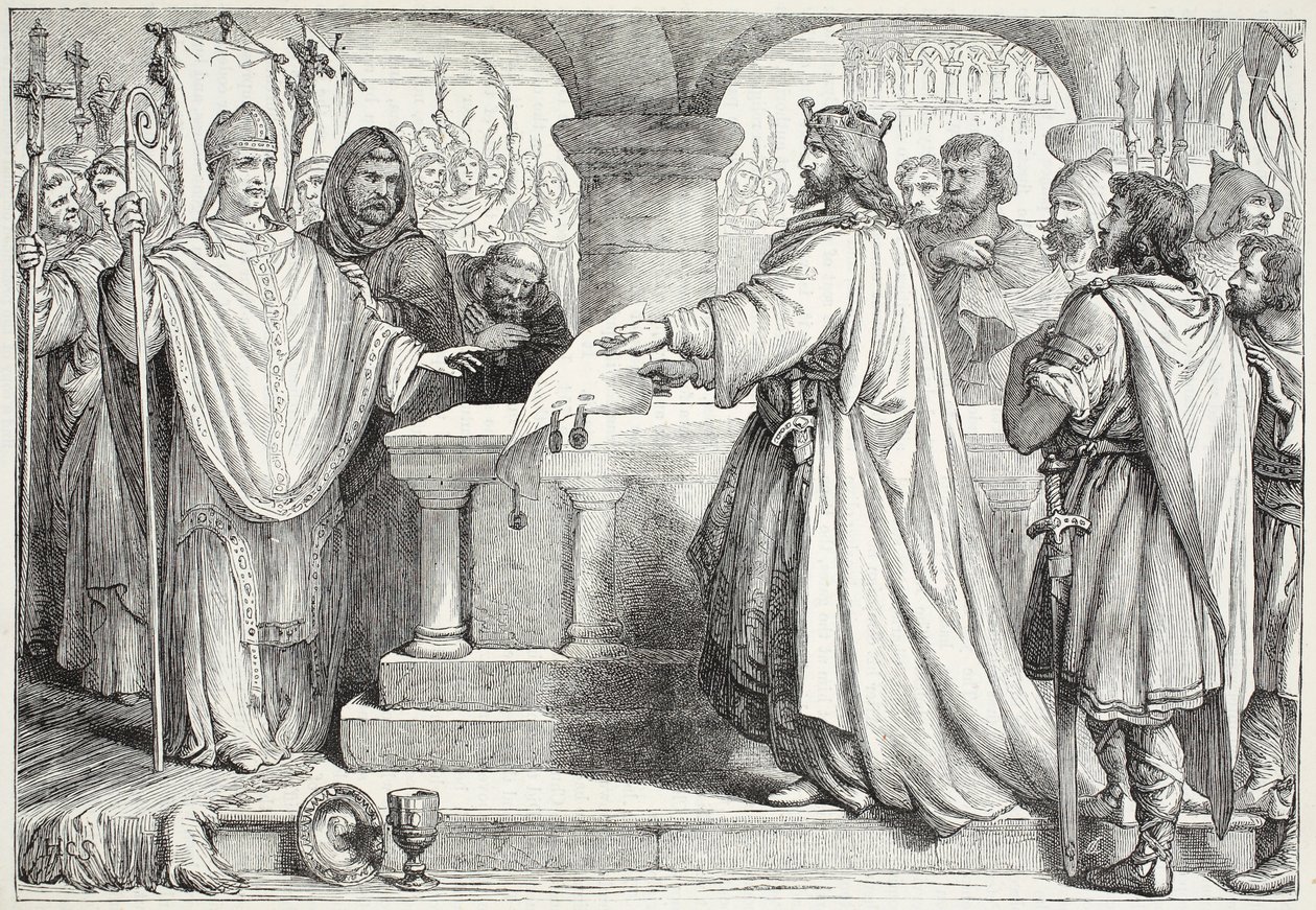 Návštěva Karla Velikého u papeže, ilustrace z Dějin protestantismu od Jamese Aitkena Wylie (1808-1890), hospoda. 1878 od English School