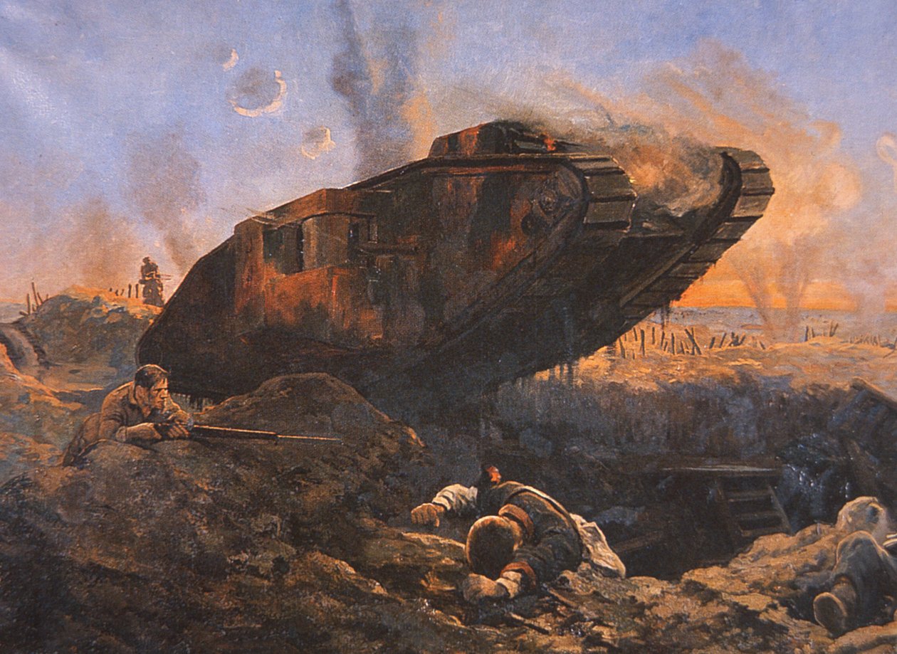 Britský tank z první světové války v akci na západní frontě od English School