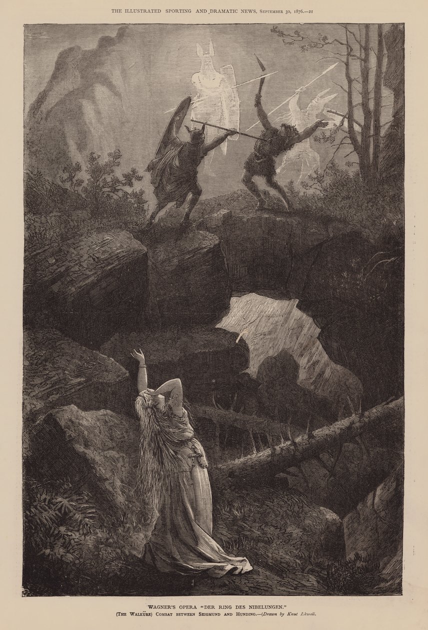 Wagnerova opera "Prsten Nibelungův" (rytina) od English School