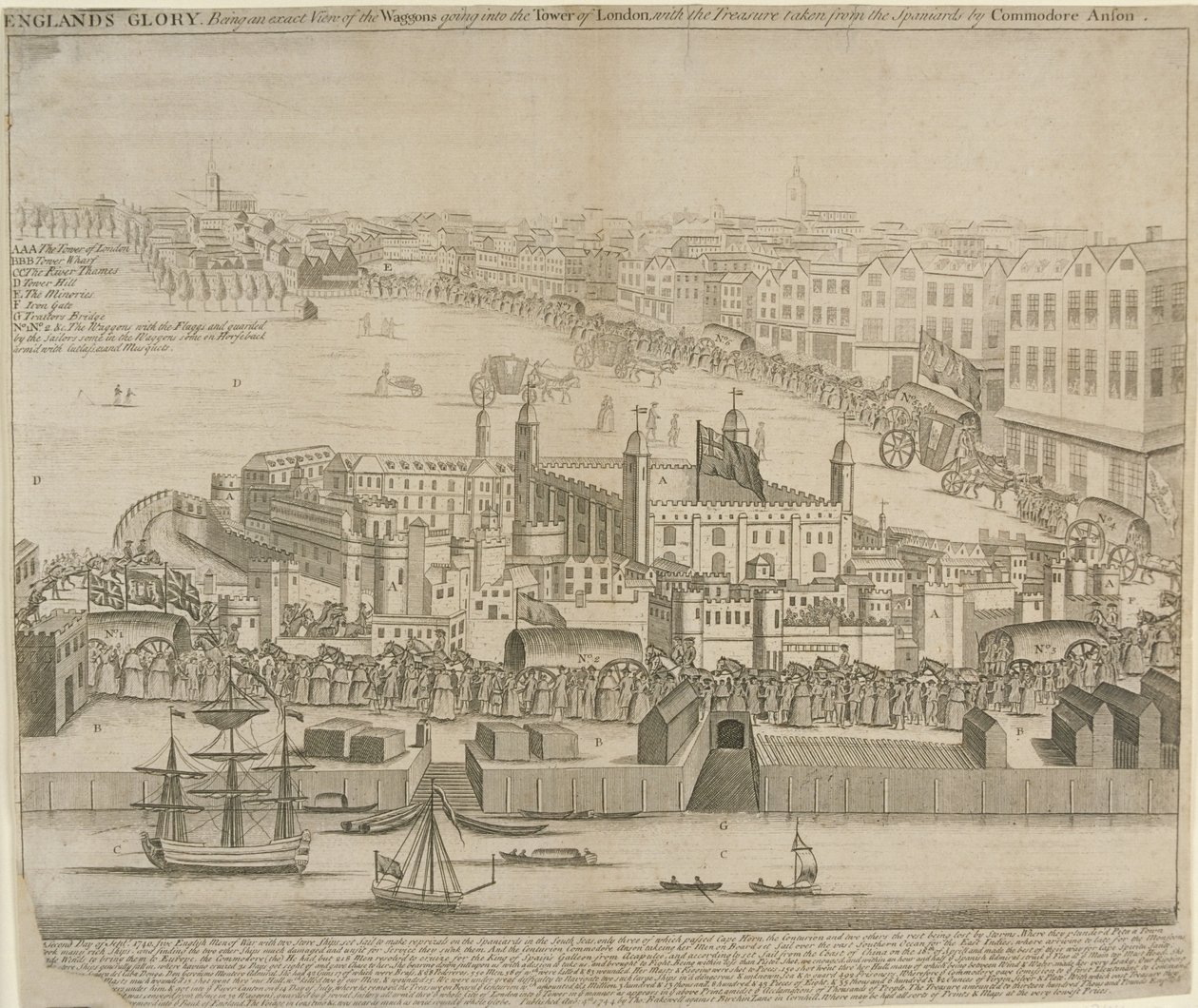 Vagony s pokladem převážené do londýnského Toweru, 1744 od English School