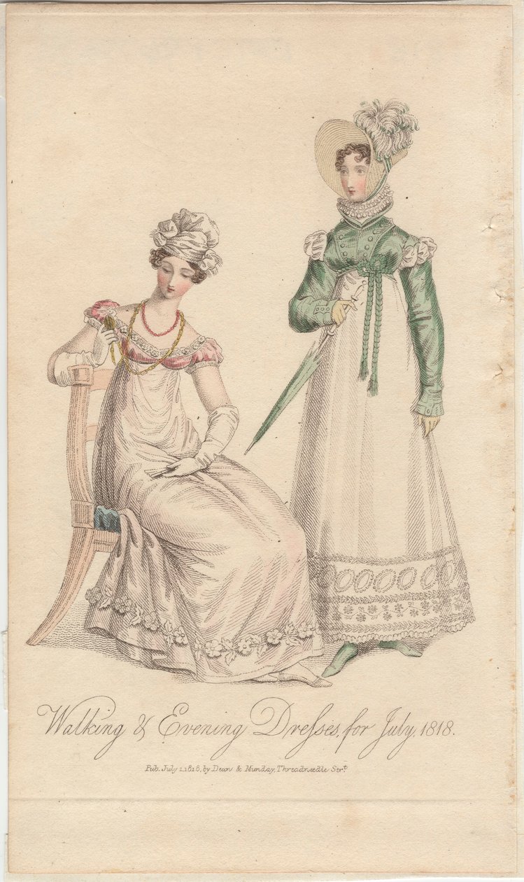 Vycházkové a večerní šaty pro červenec 1818, vydalo nakladatelství Dean  Munday od English School