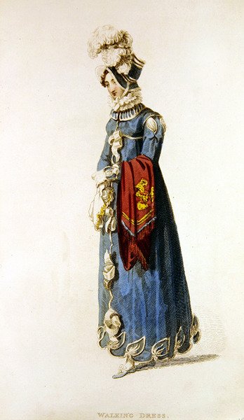 Vycházkové šaty, módní talíř z Ackermann