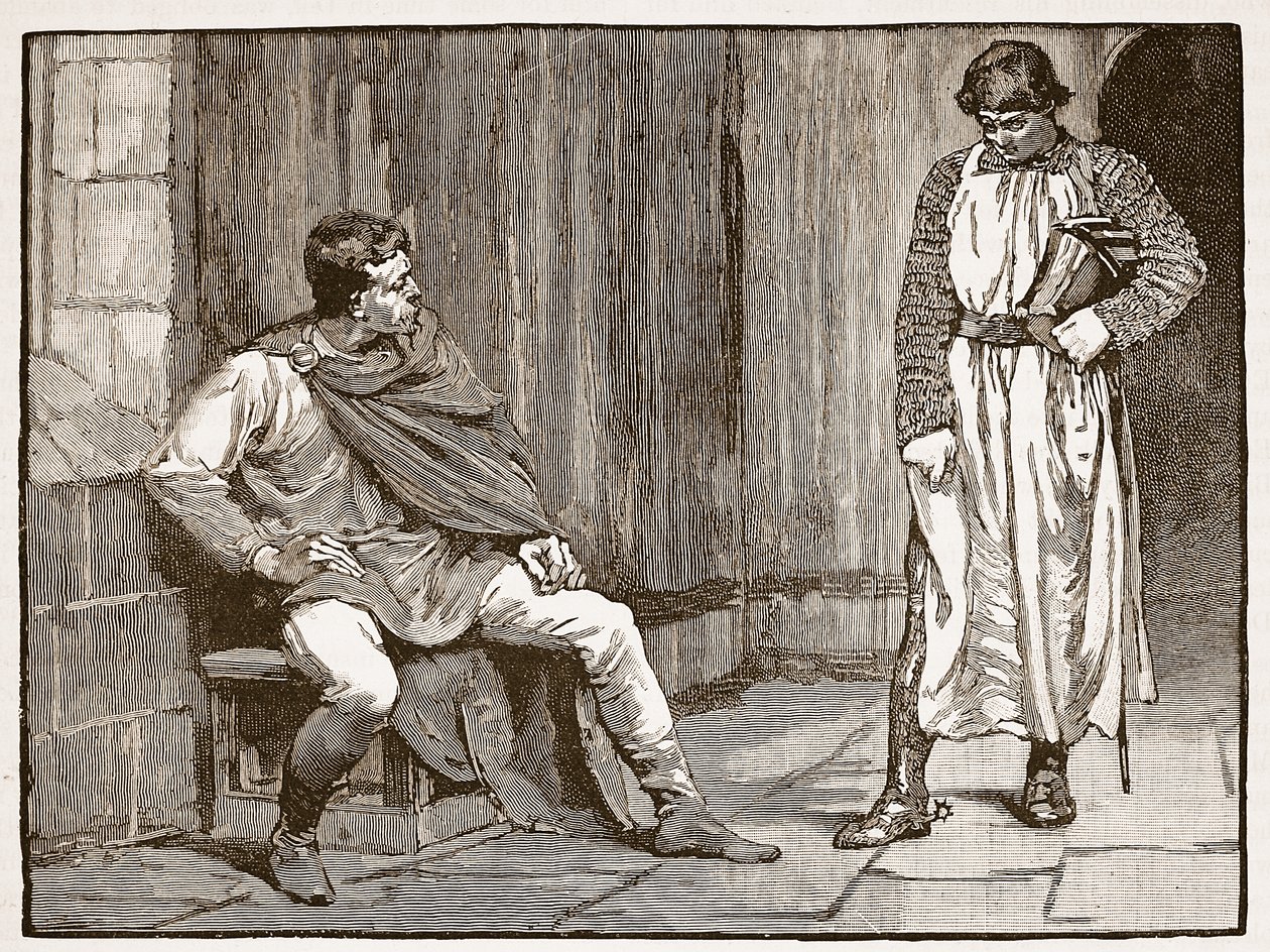 Waltheofova zpověď, ilustrace z Cassells Illustrated History of England (sépiová fotografie) od English School