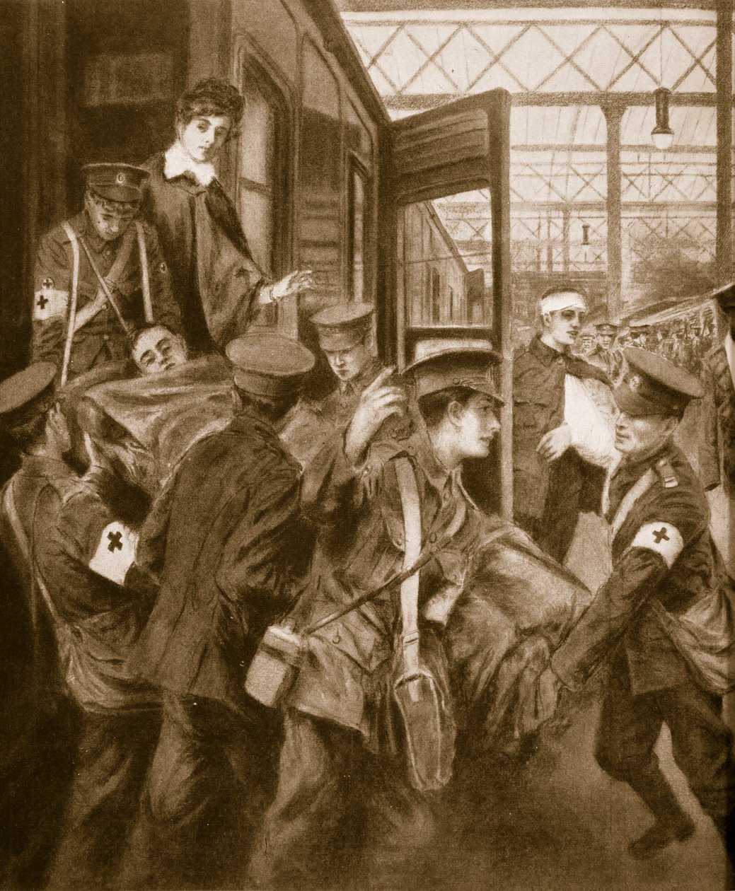 Váleční zranění přijíždějící na londýnské nádraží, 1914-19 od English School