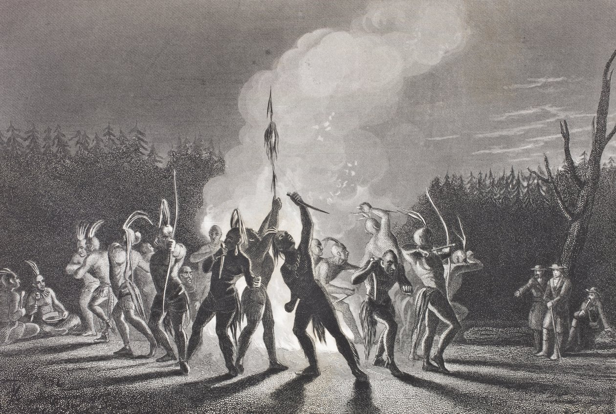 Washington a Fairfax na indickém válečném tanci, 1748, z „Galerie historických portrétů“, publikované kolem roku 1880 od English School
