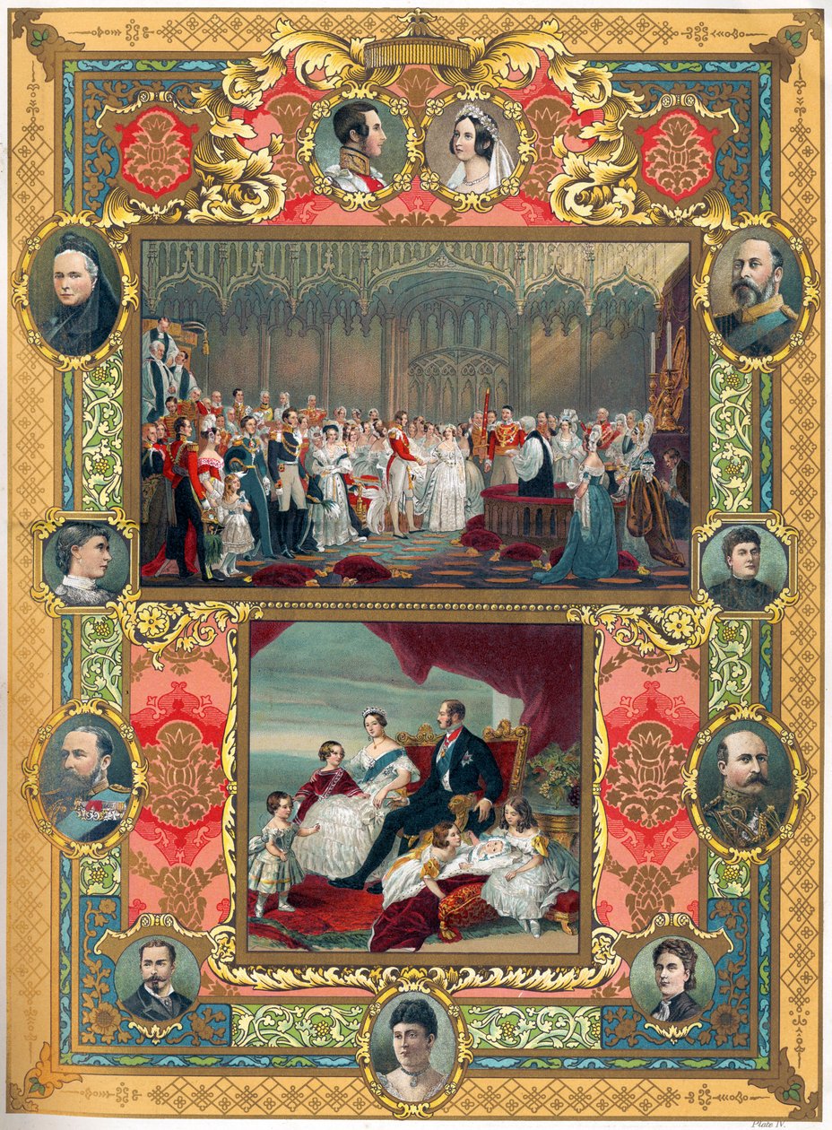 Svatba anglické královny Viktorie a prince Alberta v roce 1840 (tisk) od English School