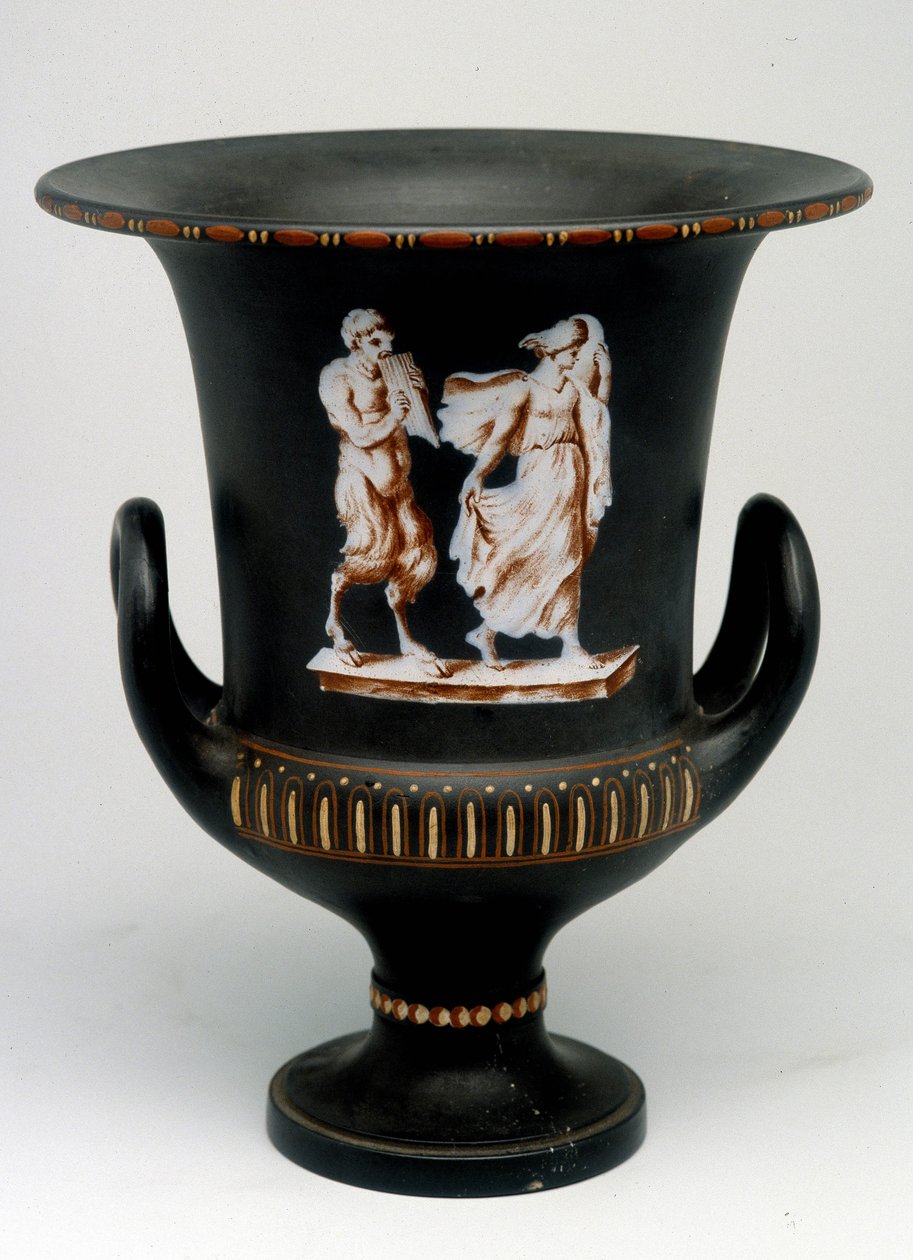 Váza Wedgwood zobrazující mladou dívku a černý keramický satyr namalovaný „“ enkaustikou“““. Anglie, kolem 1775 - 1790. Office of Medals, BN v Paříži. od English School