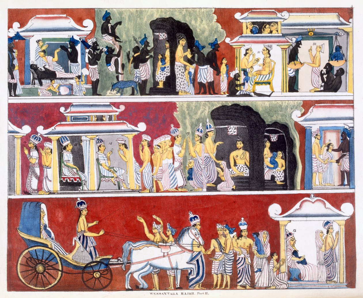 Wessantara Rajah, část II, z Historie a doktrína buddhismu od Edwarda Uphama, 1829 (viz také 414245) od English School