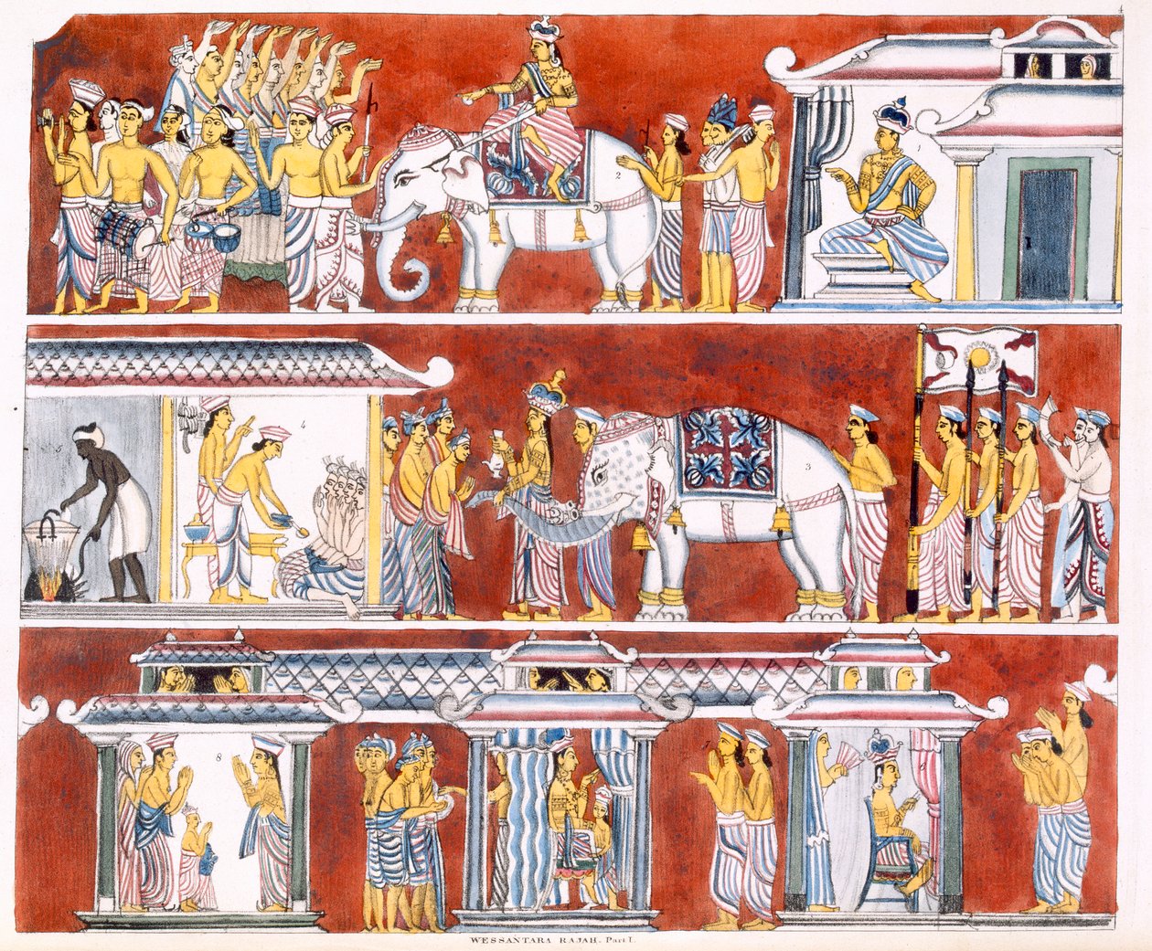 Wessantara Rajah, část I, z Historie a doktrína buddhismu od Edwarda Uphama, 1829 (viz také 414242) od English School