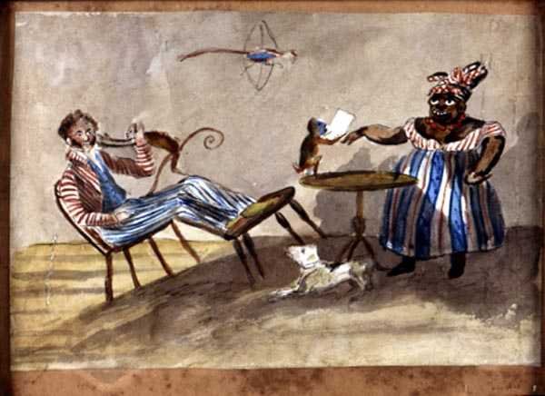 West Indian Domestic Scene, c.1835 (akvarel a inkoust na papíře) od English School