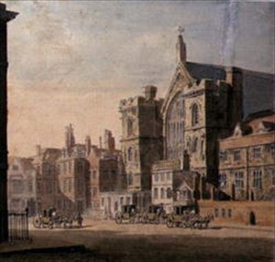 Westminster Hall a New Palace Yard, c.1808 (akvarel na papíře) od English School