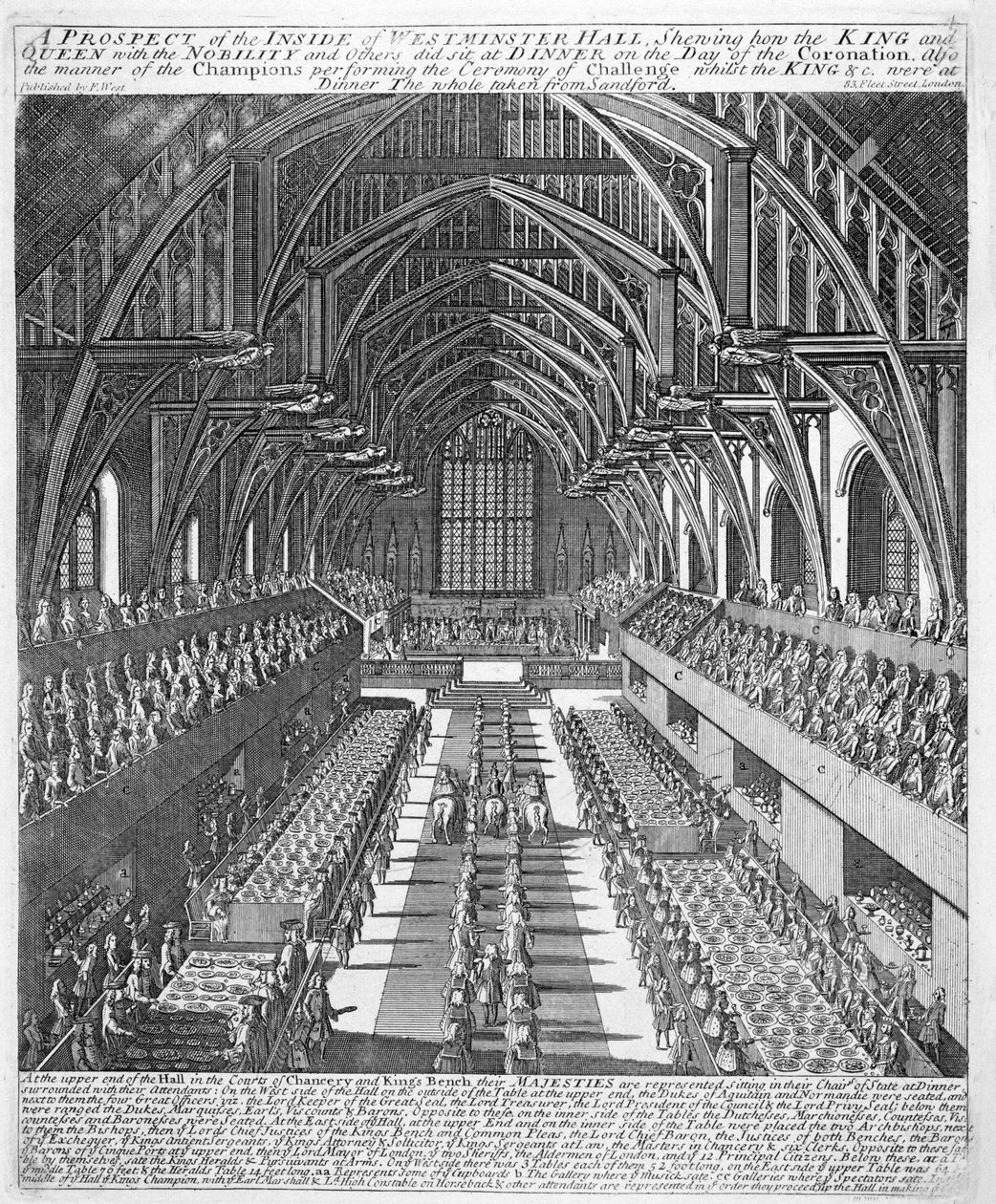 Westminster Hall během oslav po korunovaci Jakuba II., 23. dubna 1685 od English School