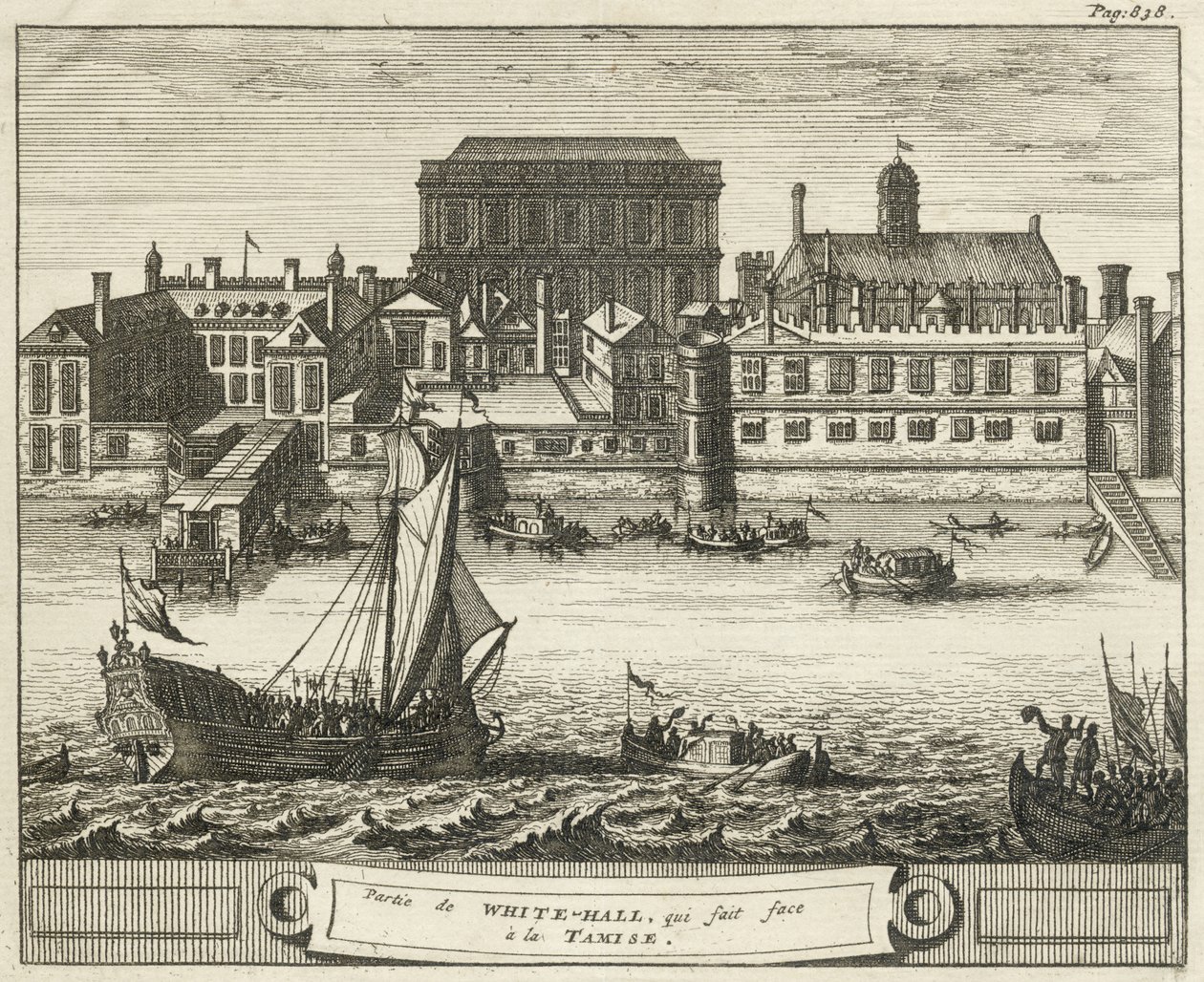 Whitehall, Westminster, Londýn, Velká Británie (rytina) od English School