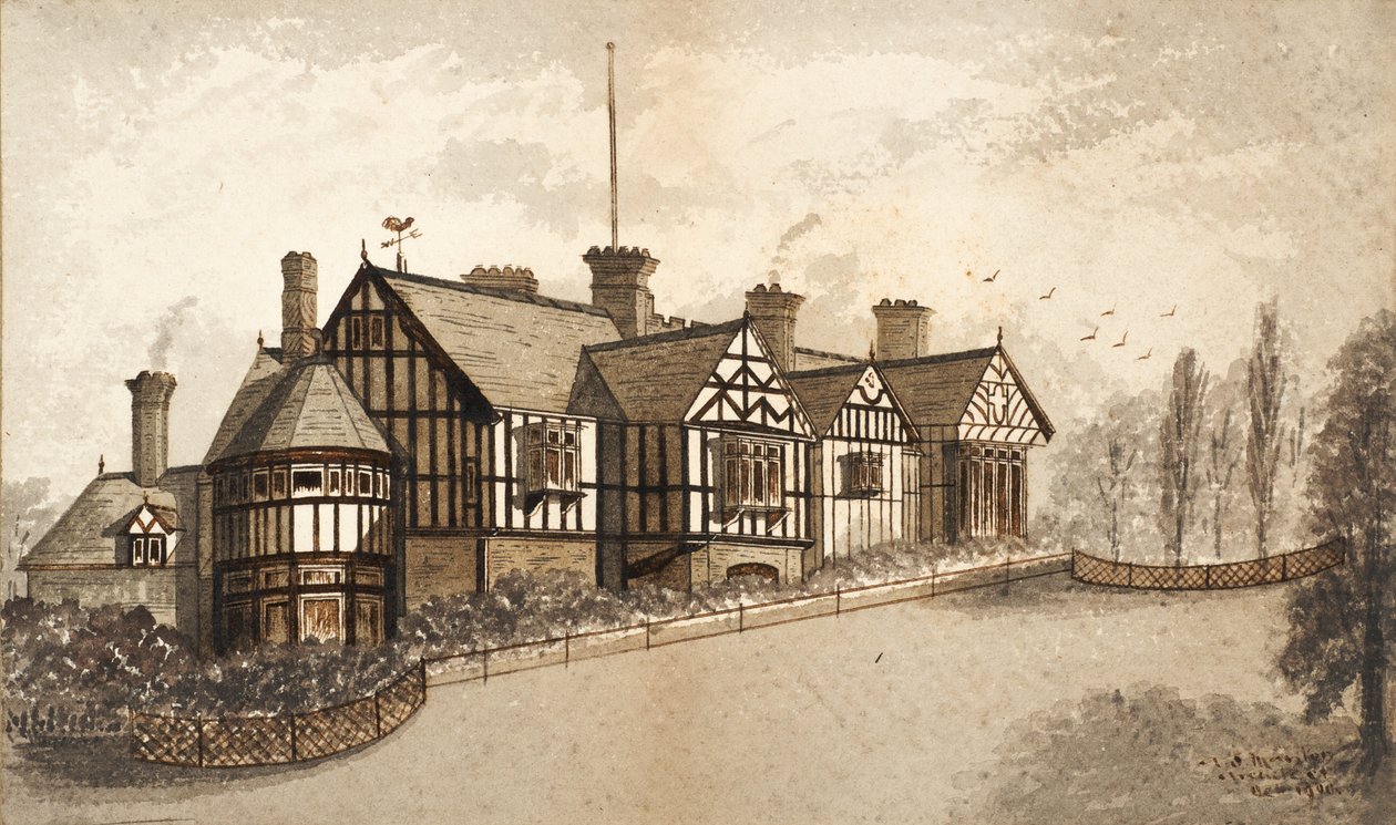 Wightwick Manor (inkoust na papíře) od English School