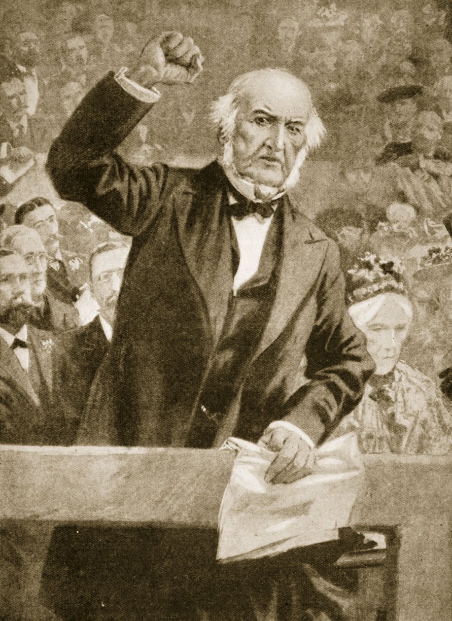 William Gladstone na schůzce v Liverpoolu 24. září 1896 od English School