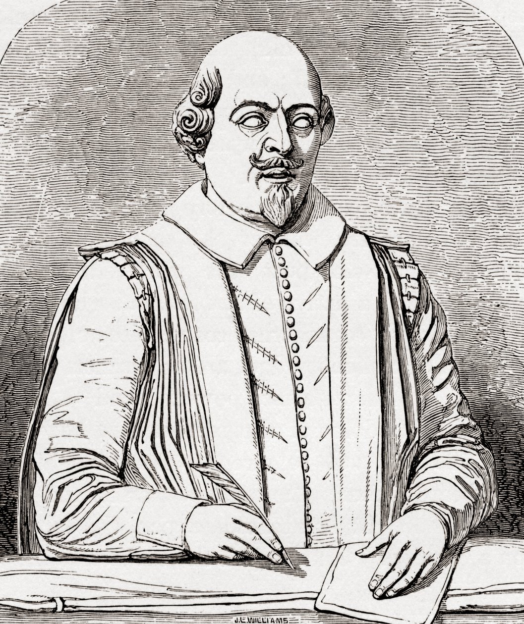 William Shakespeare, podle busty z hrobky ve Stratfordu, z 