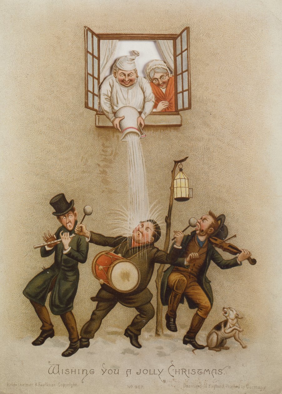 "Wishing you a Jolly Christmas", viktoriánské přání, cca 1880 (chromolitho) od English School