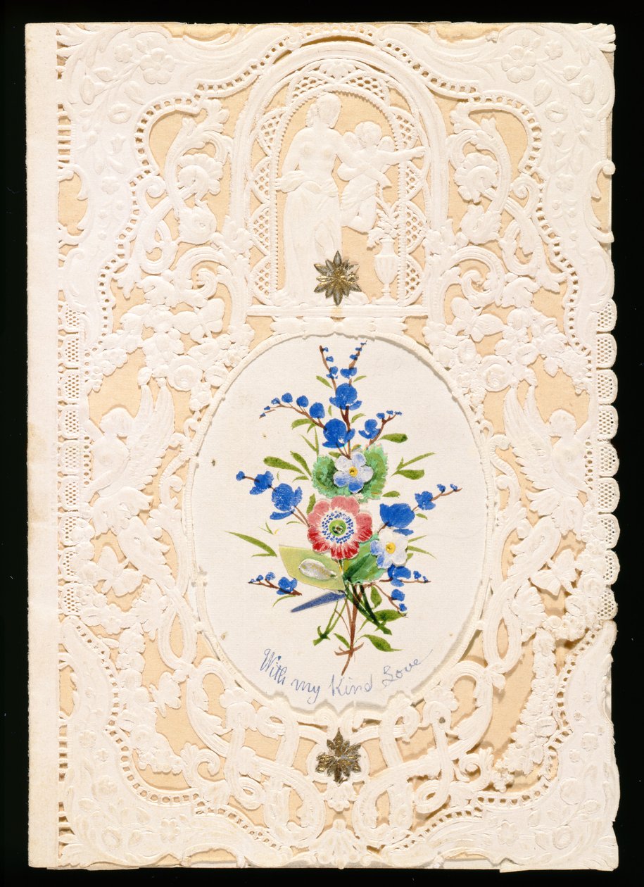 S My Kind Love, Valentýnské přání, kolem roku 1858 (barevné lito na papíře) od English School