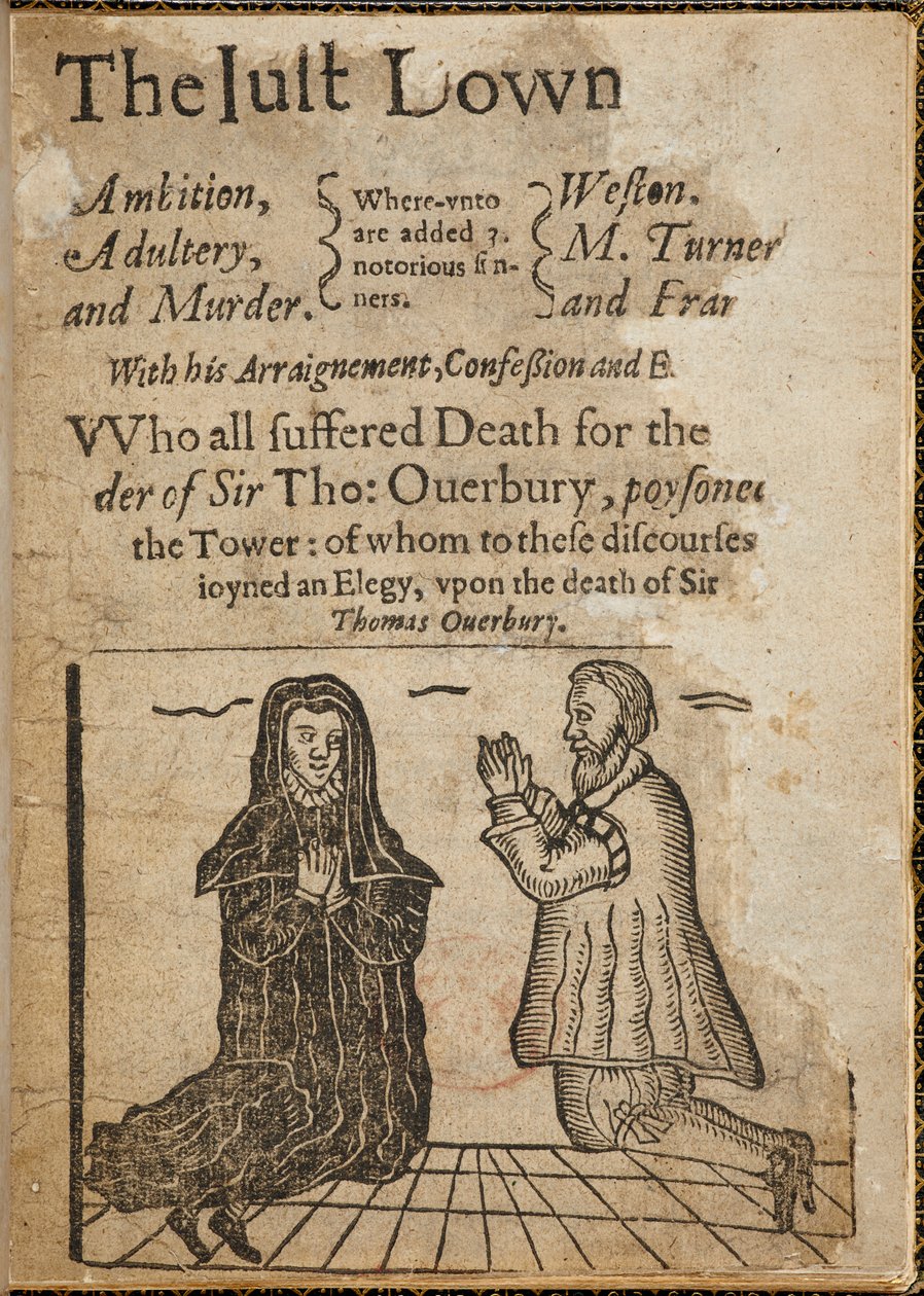 Dřevoryt na téma vraždy sira Thomase Overburyho. Sir Thomas Overbury byl anglický básník a esejista, známý také tím, že se stal obětí vraždy, která vedla ke skandálnímu procesu. od English School