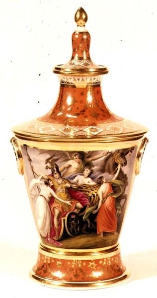 Váza Worcester malovaná Thomasem Baxterem, kolem roku 1820 od English School